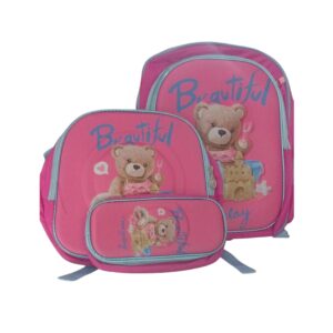Set de Mochila Osito "Beautiful" con Lonchera y Estuche