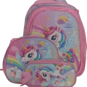Set de Mochila Unicornio Arcoíris con Lonchera y Estuche