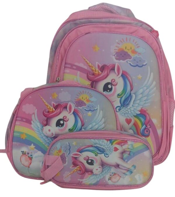 Set de Mochila Unicornio Arcoíris con Lonchera y Estuche
